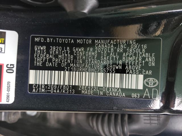 Photo 9 VIN: 2T1BURHE8HC755755 - TOYOTA COROLLA L 