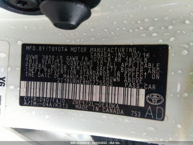 Photo 8 VIN: 2T1BURHE8HC775505 - TOYOTA COROLLA 