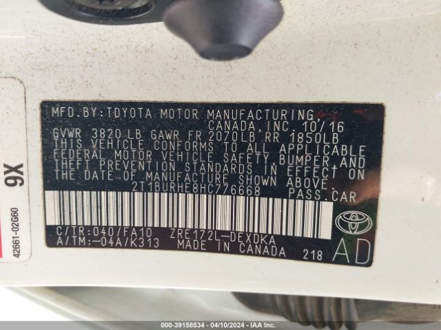 Photo 8 VIN: 2T1BURHE8HC776668 - TOYOTA COROLLA 