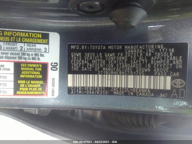 Photo 8 VIN: 2T1BURHE8HC791705 - TOYOTA COROLLA 