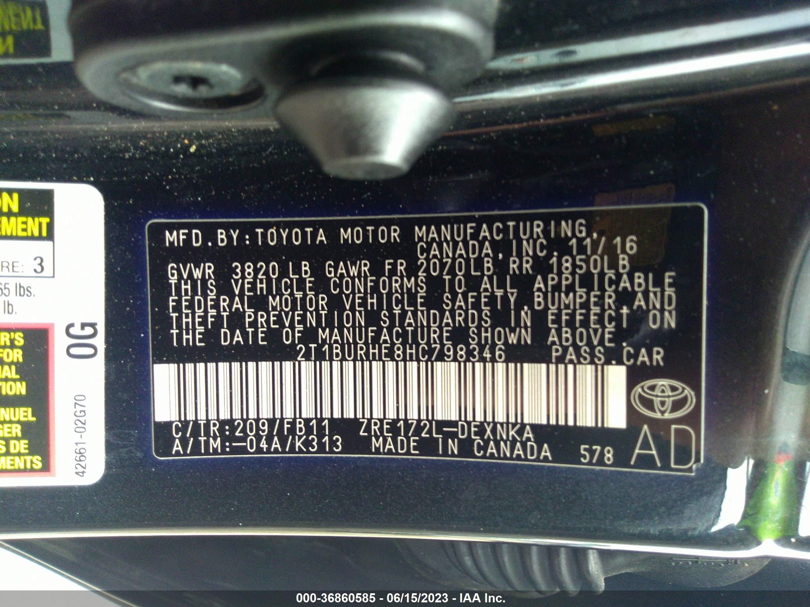 Photo 8 VIN: 2T1BURHE8HC798346 - TOYOTA COROLLA 