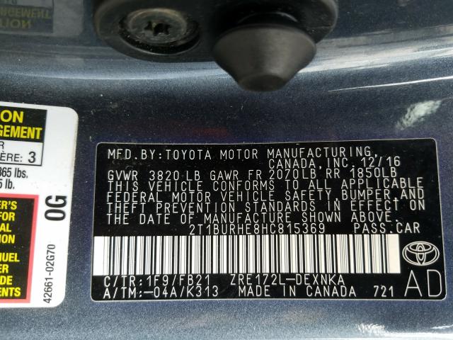 Photo 9 VIN: 2T1BURHE8HC815369 - TOYOTA COROLLA L 