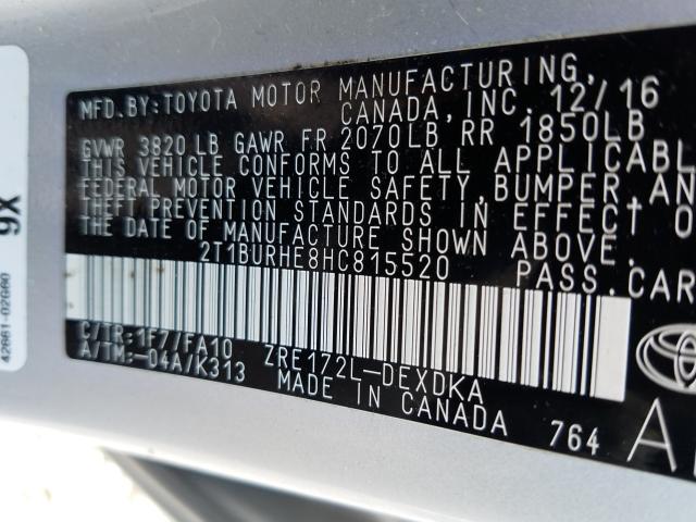 Photo 9 VIN: 2T1BURHE8HC815520 - TOYOTA COROLLA L 