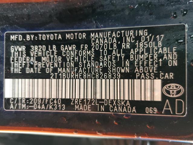 Photo 11 VIN: 2T1BURHE8HC826839 - TOYOTA COROLLA L 