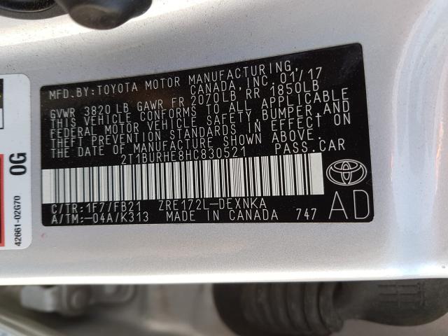 Photo 9 VIN: 2T1BURHE8HC830521 - TOYOTA COROLLA L 