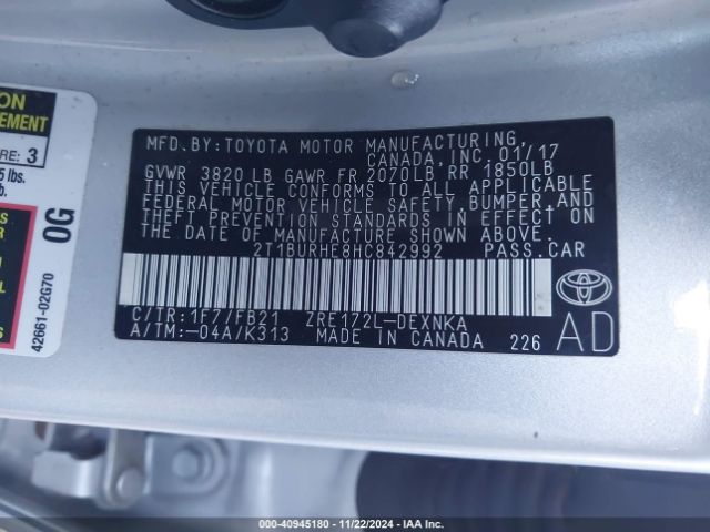 Photo 8 VIN: 2T1BURHE8HC842992 - TOYOTA COROLLA 