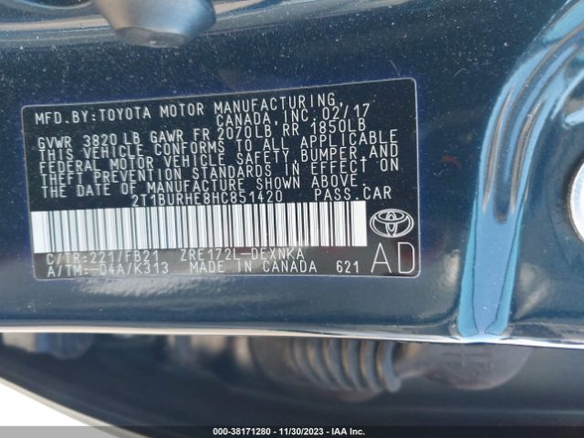 Photo 8 VIN: 2T1BURHE8HC851420 - TOYOTA COROLLA 