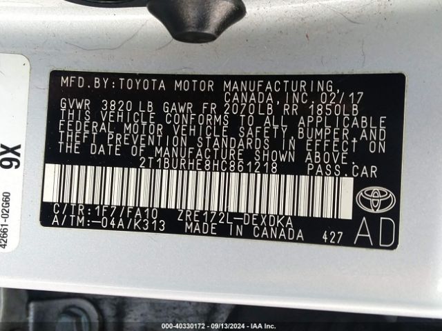 Photo 8 VIN: 2T1BURHE8HC861218 - TOYOTA COROLLA 