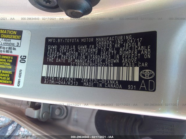 Photo 8 VIN: 2T1BURHE8HC902754 - TOYOTA COROLLA 