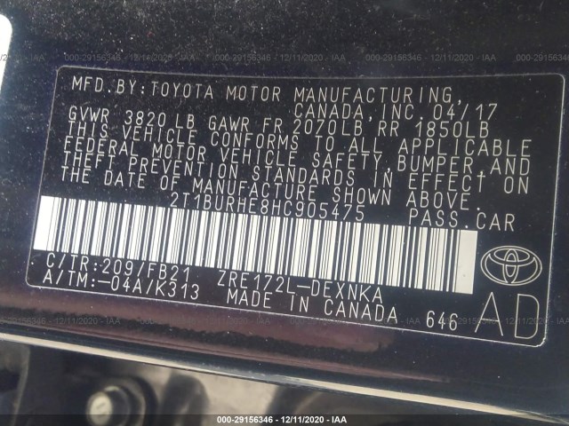 Photo 8 VIN: 2T1BURHE8HC905475 - TOYOTA COROLLA 