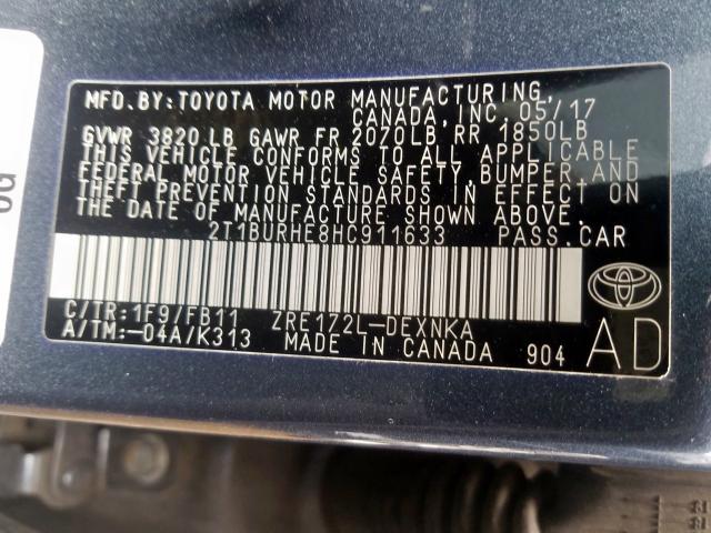 Photo 9 VIN: 2T1BURHE8HC911633 - TOYOTA COROLLA L 