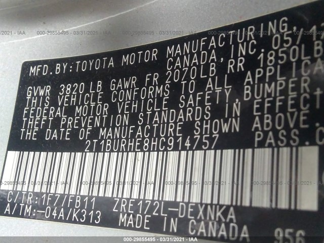 Photo 8 VIN: 2T1BURHE8HC914757 - TOYOTA COROLLA 