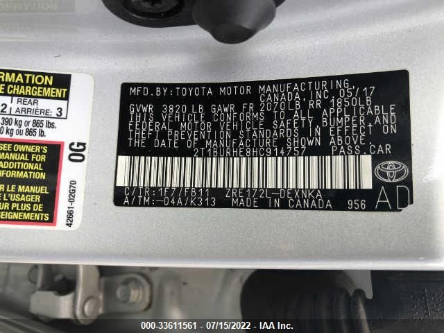 Photo 8 VIN: 2T1BURHE8HC914757 - TOYOTA COROLLA 