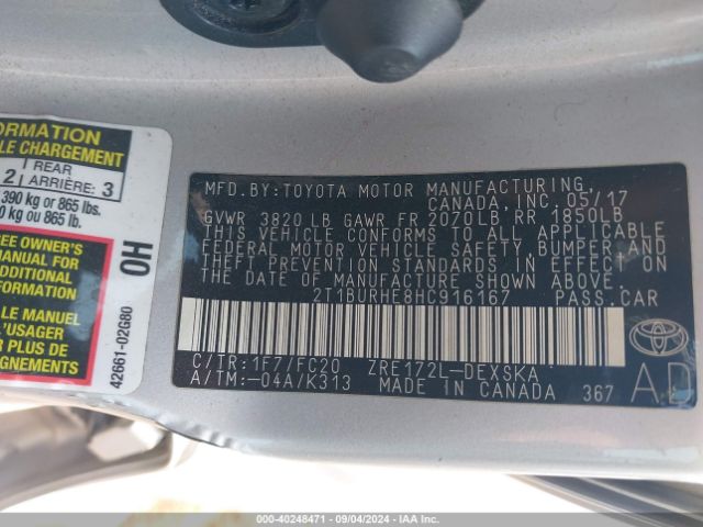 Photo 8 VIN: 2T1BURHE8HC916167 - TOYOTA COROLLA 