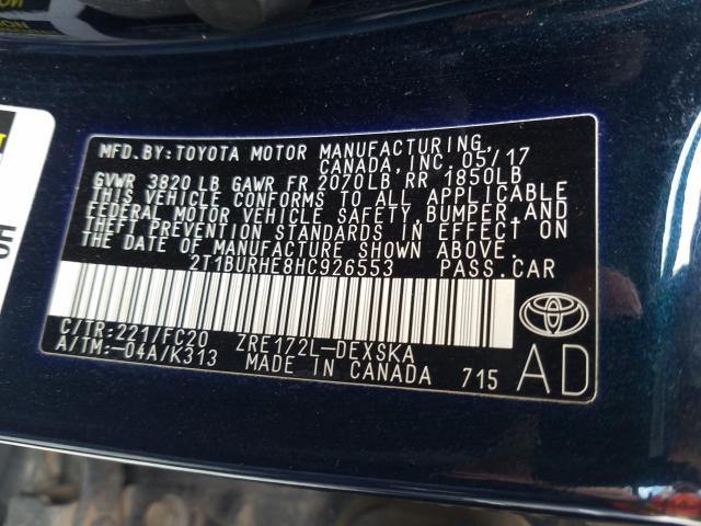 Photo 9 VIN: 2T1BURHE8HC926553 - TOYOTA COROLLA L 