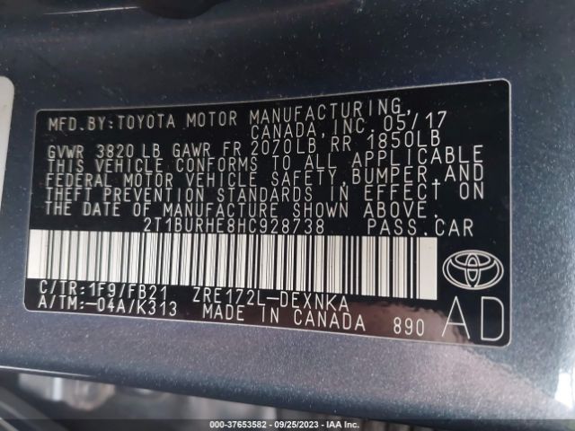 Photo 8 VIN: 2T1BURHE8HC928738 - TOYOTA COROLLA 