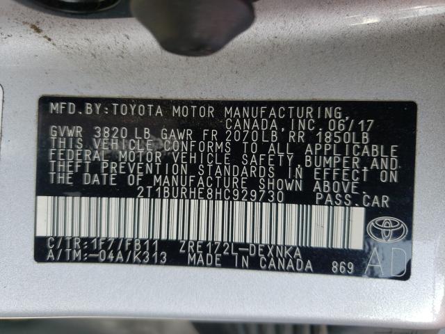 Photo 9 VIN: 2T1BURHE8HC929730 - TOYOTA COROLLA L 