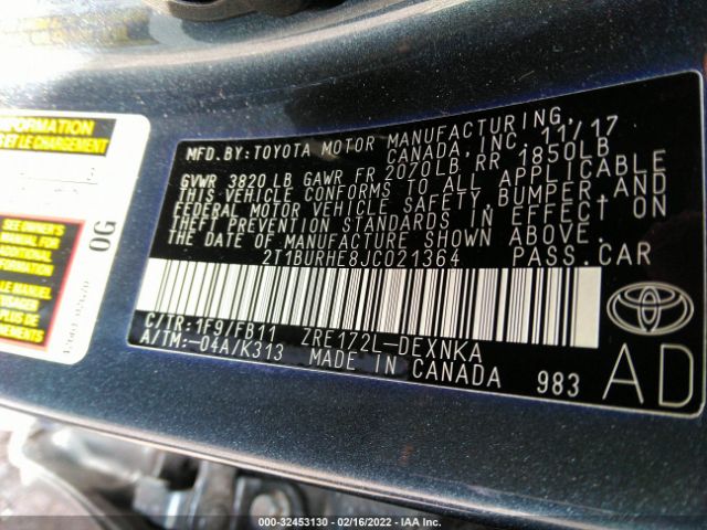 Photo 8 VIN: 2T1BURHE8JC021364 - TOYOTA COROLLA 