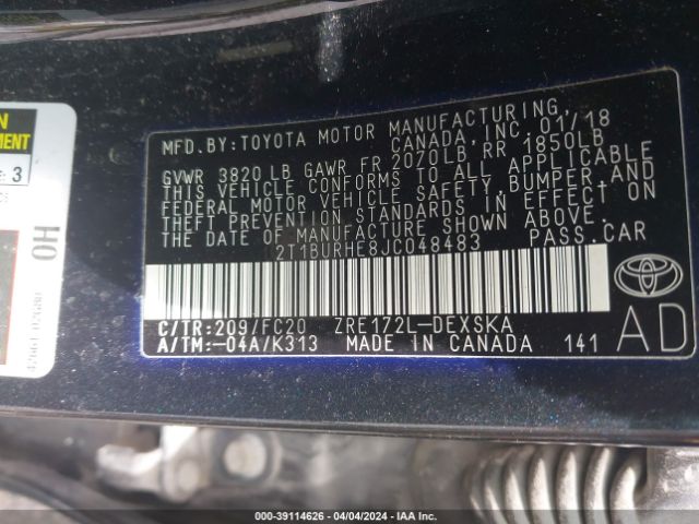 Photo 8 VIN: 2T1BURHE8JC048483 - TOYOTA COROLLA 