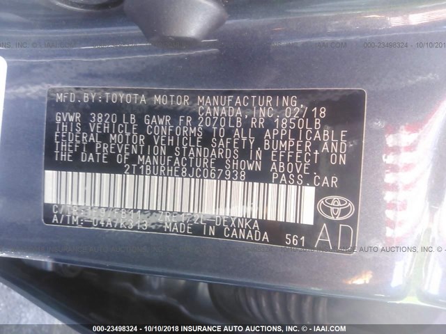 Photo 8 VIN: 2T1BURHE8JC067938 - TOYOTA COROLLA 