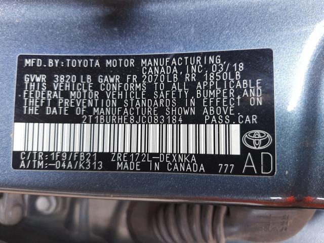 Photo 9 VIN: 2T1BURHE8JC083184 - TOYOTA COROLLA L 