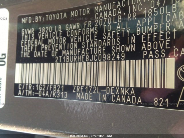 Photo 8 VIN: 2T1BURHE8JC098249 - TOYOTA COROLLA 