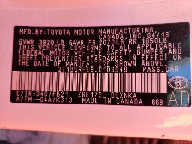 Photo 9 VIN: 2T1BURHE8JC103949 - TOYOTA COROLLA L 