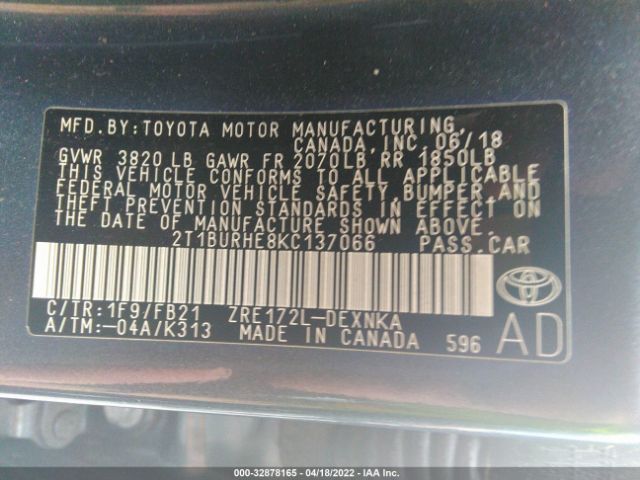 Photo 8 VIN: 2T1BURHE8KC137066 - TOYOTA COROLLA 