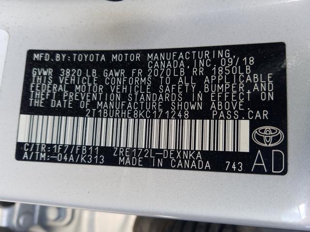 Photo 9 VIN: 2T1BURHE8KC171248 - TOYOTA COROLLA L 