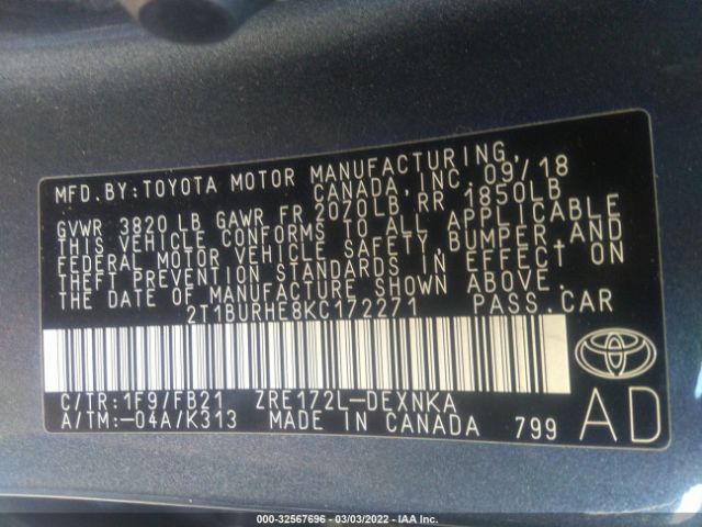 Photo 8 VIN: 2T1BURHE8KC172271 - TOYOTA COROLLA 