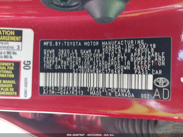 Photo 8 VIN: 2T1BURHE8KC176482 - TOYOTA COROLLA 