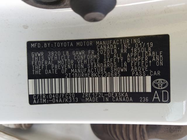 Photo 9 VIN: 2T1BURHE8KC230685 - TOYOTA COROLLA L 