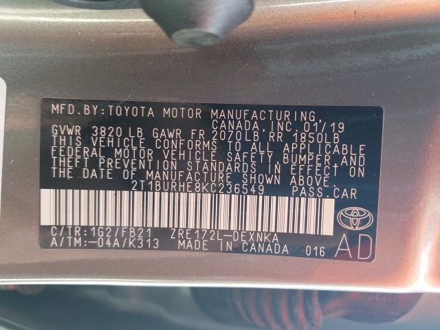 Photo 9 VIN: 2T1BURHE8KC236549 - TOYOTA COROLLA 