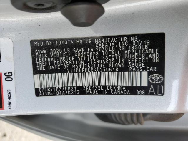 Photo 9 VIN: 2T1BURHE8KC240648 - TOYOTA COROLLA L 