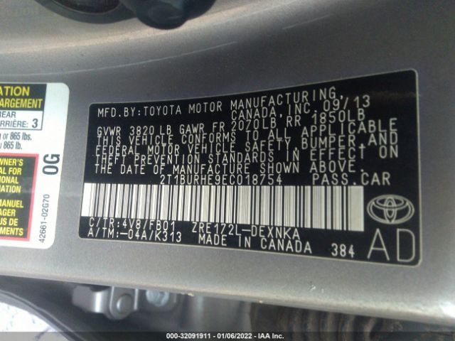 Photo 8 VIN: 2T1BURHE9EC018754 - TOYOTA COROLLA 