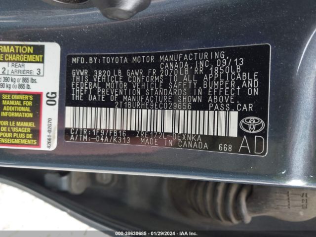 Photo 8 VIN: 2T1BURHE9EC029656 - TOYOTA COROLLA 