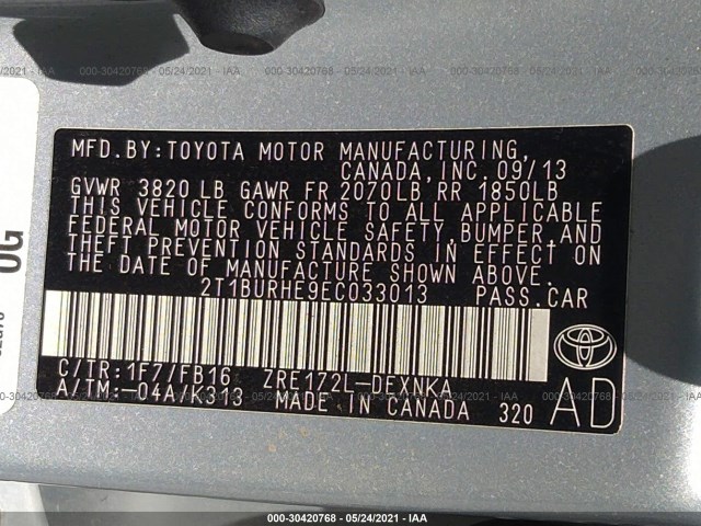 Photo 8 VIN: 2T1BURHE9EC033013 - TOYOTA COROLLA 