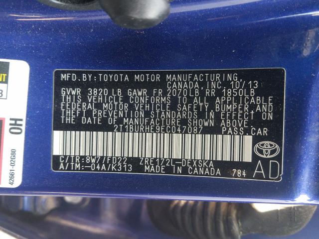 Photo 9 VIN: 2T1BURHE9EC047087 - TOYOTA COROLLA L 