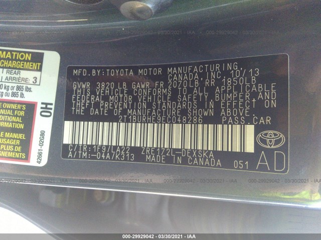 Photo 8 VIN: 2T1BURHE9EC048286 - TOYOTA COROLLA 