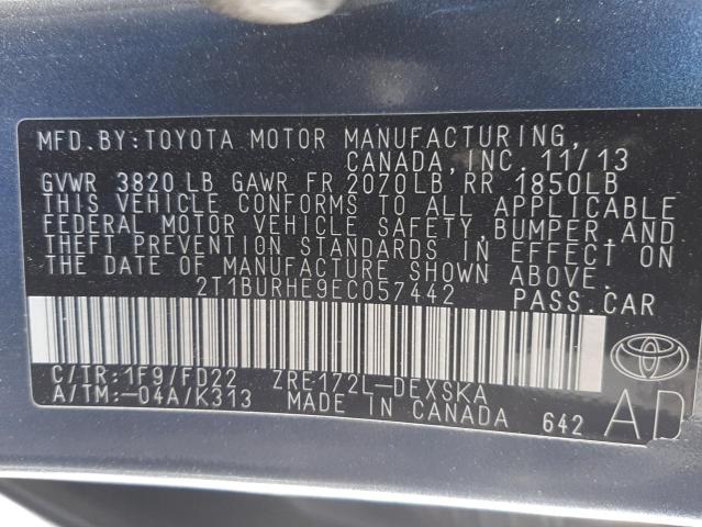 Photo 9 VIN: 2T1BURHE9EC057442 - TOYOTA COROLLA L 