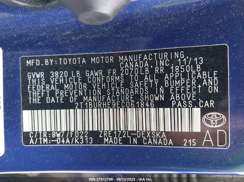 Photo 8 VIN: 2T1BURHE9EC061846 - TOYOTA COROLLA 