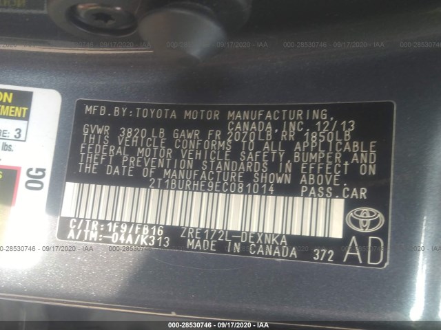 Photo 8 VIN: 2T1BURHE9EC081014 - TOYOTA COROLLA 