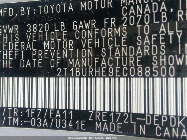 Photo 8 VIN: 2T1BURHE9EC088500 - TOYOTA COROLLA 