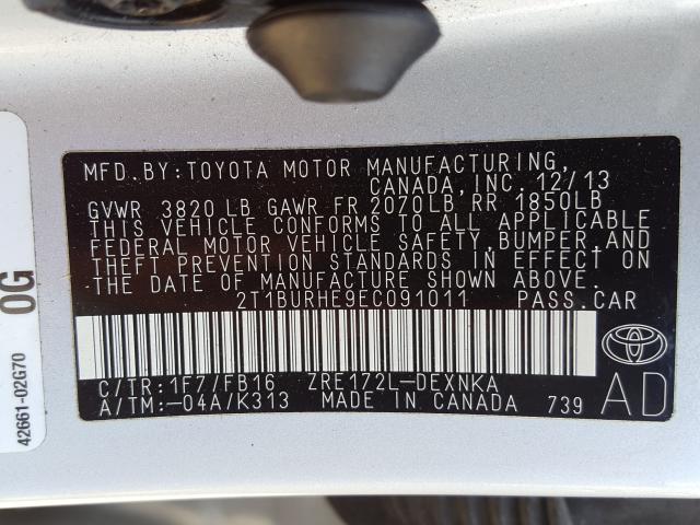 Photo 9 VIN: 2T1BURHE9EC091011 - TOYOTA COROLLA L 