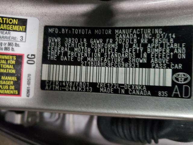 Photo 9 VIN: 2T1BURHE9EC098931 - TOYOTA COROLLA L 