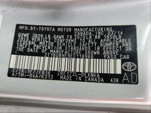 Photo 9 VIN: 2T1BURHE9EC118966 - TOYOTA COROLLA L 