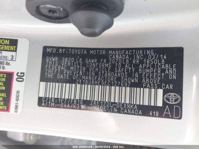 Photo 8 VIN: 2T1BURHE9EC127697 - TOYOTA COROLLA 