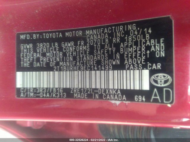 Photo 8 VIN: 2T1BURHE9EC141499 - TOYOTA COROLLA 