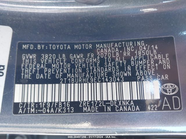 Photo 8 VIN: 2T1BURHE9EC143043 - TOYOTA COROLLA 