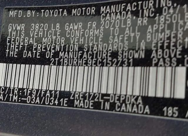 Photo 8 VIN: 2T1BURHE9EC152731 - TOYOTA COROLLA 